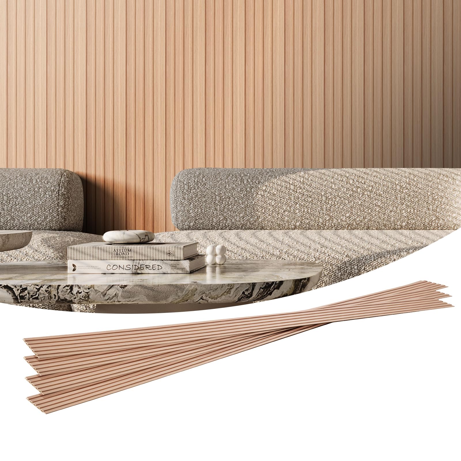 Vevor Wood Slat Acoustic Panels, 8 Pcs 96 X 6 Inch, Wpc Accent Wooden Wall Panels For Modern Interior Wall, Faux Wood Wall Board